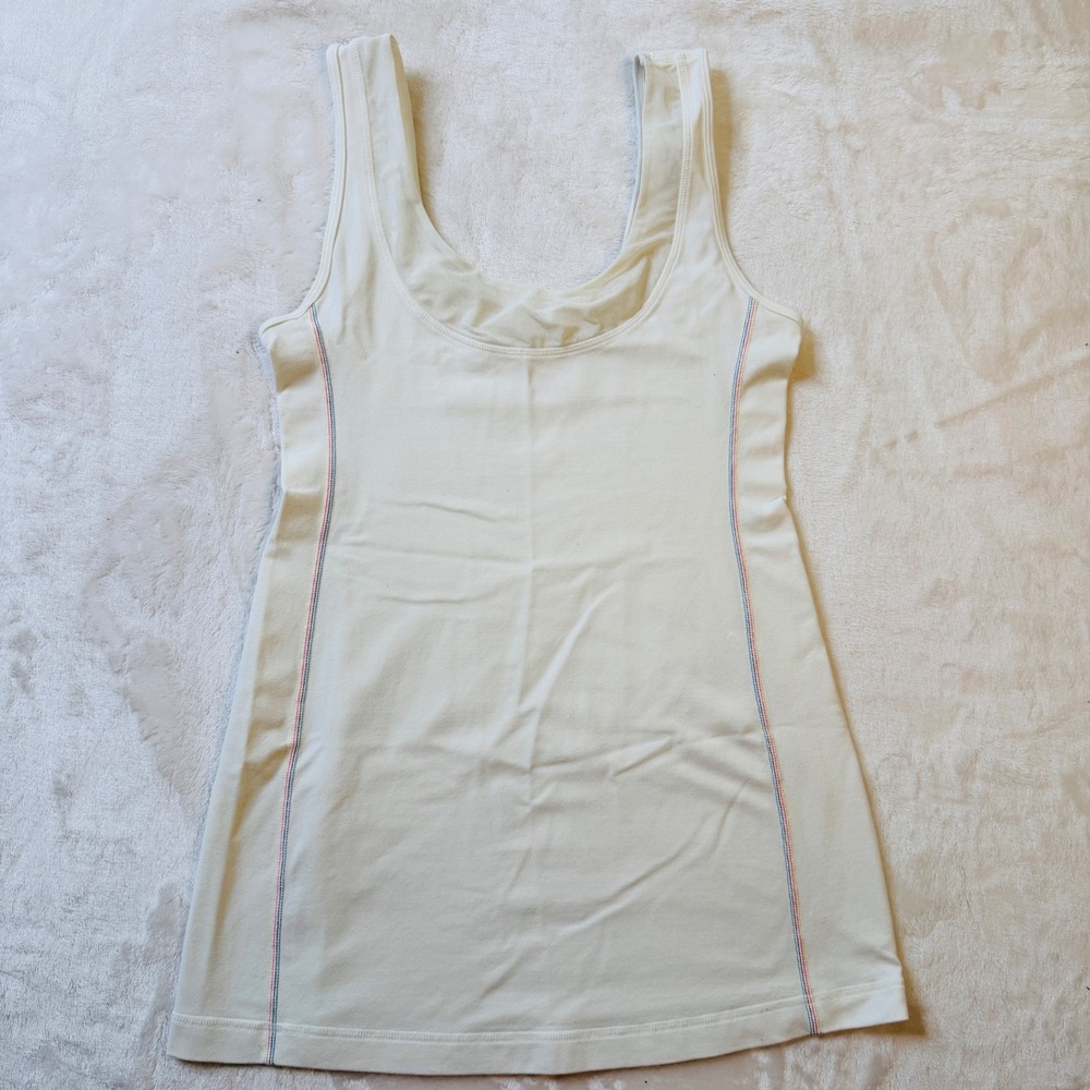 Lululemon Scoop Neck Tank Top Cream Rainbow Stitching Shelf Bra Women Activewear